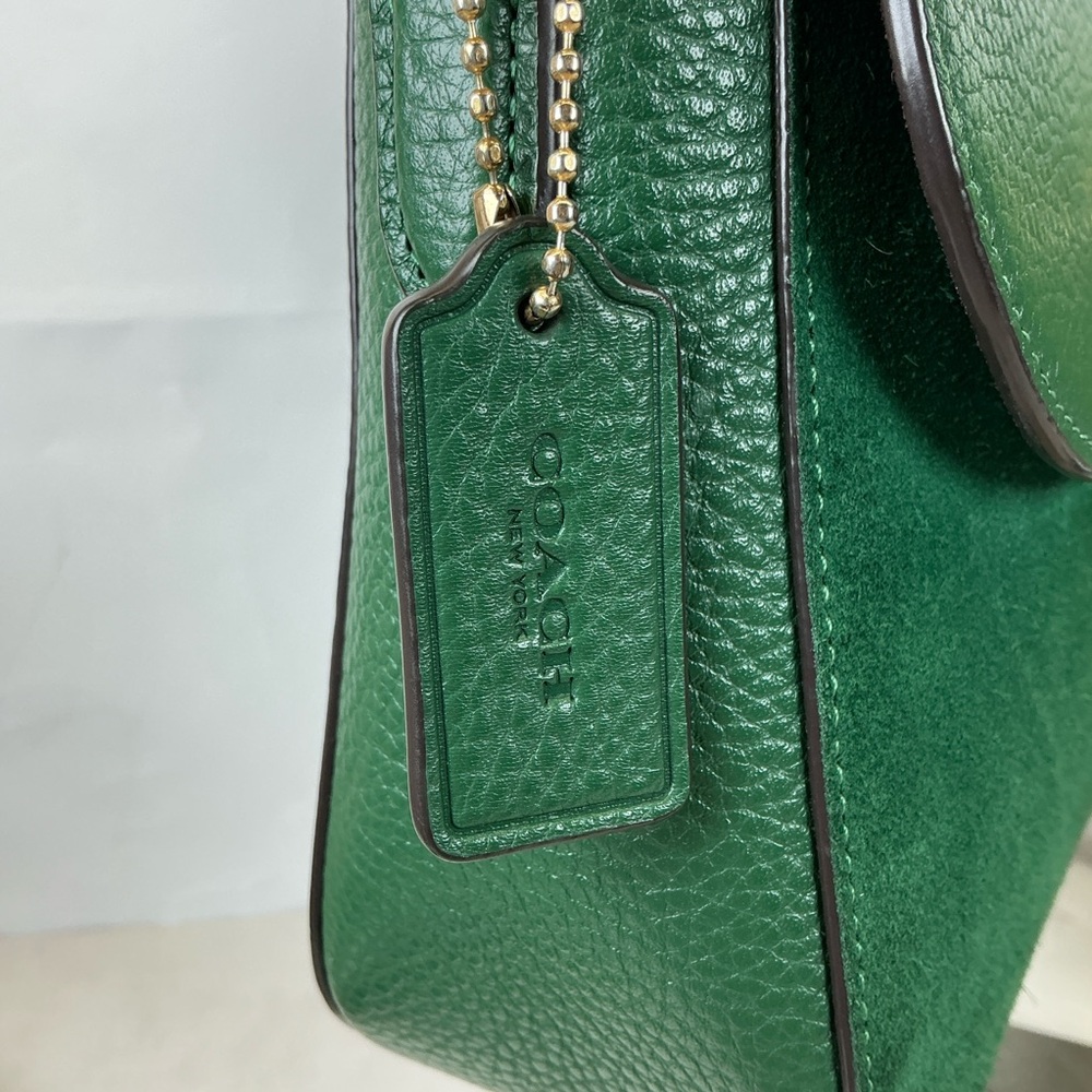 Coach Marlie Suede Emerald‎ Hunter Green Satchel Hand Shoulder Crossbody Bag - Picture 6 of 15